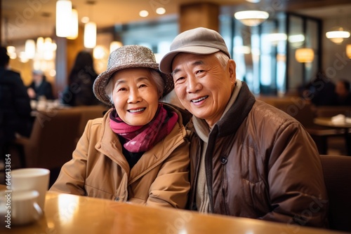 Elderly asian couple in the restaurant.