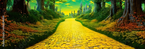 Fototapeta Yellow Brick Road Leading to the Enchanted Springtime Emerald City in Oz - A Fan