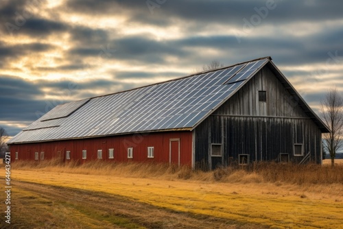 rows of solar panels on a large rural barn roof