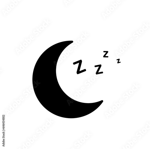 Night moon black icon with zzz. Sleep icon. Symbol of the lunar cycle. Full moon stage, crescent moon. Vector illustration.