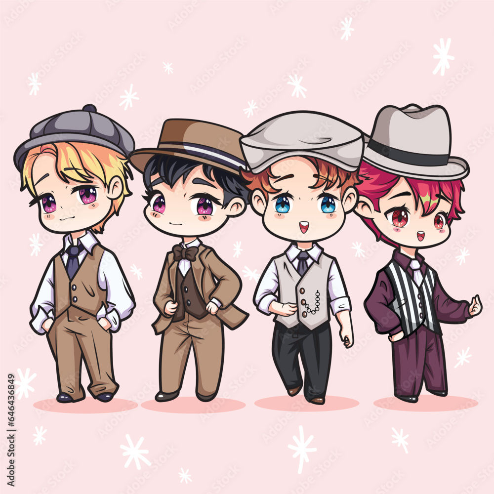 Illustration of four cute chibi boys Illustration of four cute chibi boys