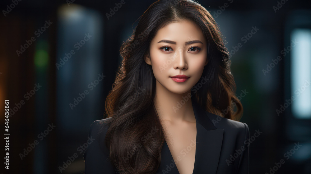 Asian Business woman: Portrait of a Professional in Elegant Black Attire, Radiating Confidence Asian Business woman: Portrait of a Professional in Elegant Black Attire, Radiating Confidence