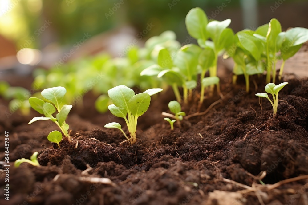 fresh sprouts pushing through rich soil in a garden bed fresh sprouts pushing through rich soil in a garden bed