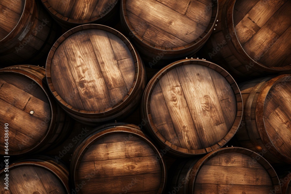 Background with barrels made of wood. Generative AI