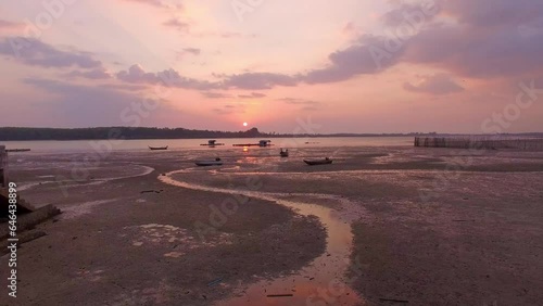 .aerial view amazing sky in sunset above the ocean at Koh Raet is in Phang Nga..Imagine a fantasy bright clouds changing in colorful sky..Gradient color. Sky texture, abstract nature background.. photo