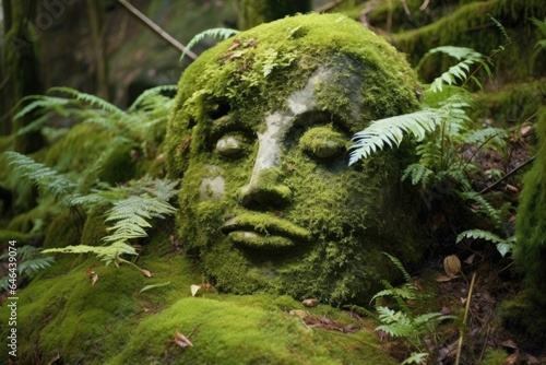 a stone resembling a face, positioned among moss and ferns © Alfazet Chronicles