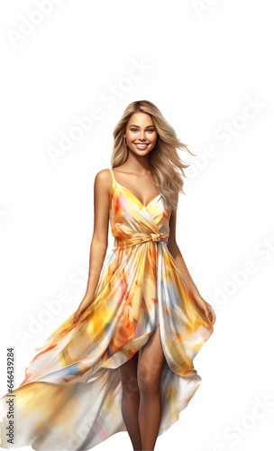 Beautiful and figure woman in a summer dress on a transparent background PNG