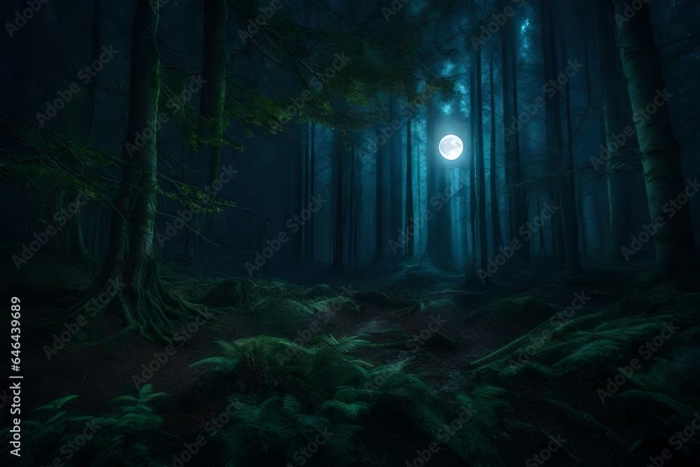 Dark forest cursed theme, moonlight creepy - AI Generative