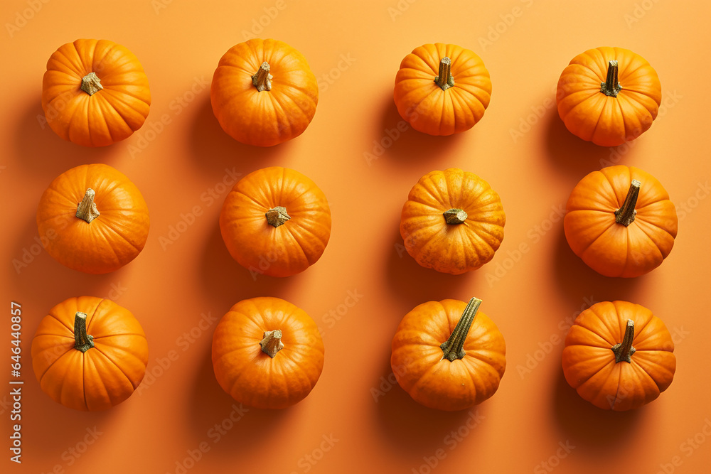 Autumn orange pumpkin on orange background. Thanksgiving