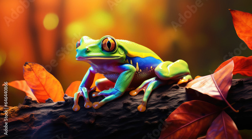 a colorful frog perched on a leaf © Kien