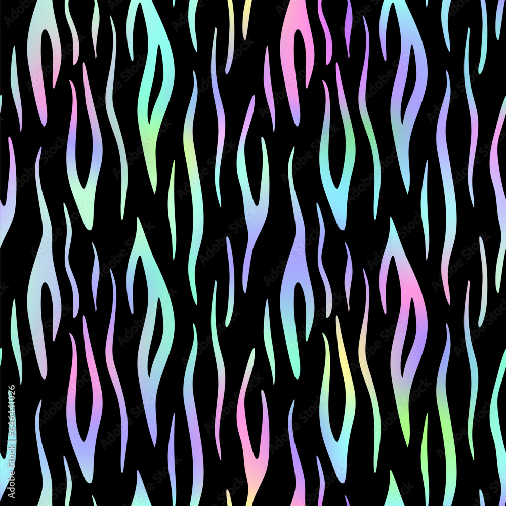 Trendy Neon Tiger seamless pattern. Vector rainbow wild animal skin textured background, rainbow gradient stripes on black background luxury print. Abstract jungle safari texture for wallpaper, design Trendy Neon Tiger seamless pattern. Vector rainbow wild animal skin textured background, rainbow gradient stripes on black background luxury print. Abstract jungle safari texture for wallpaper, design