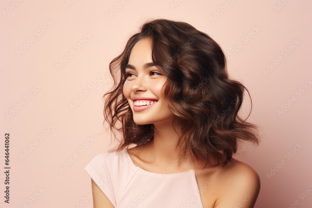 A Woman With Wavy Hair Smiling At The Camera A Woman With Wavy Hair Smiling At The Camera