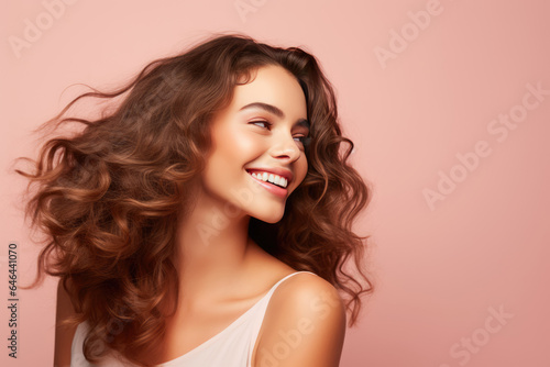 A Woman With Long Brown Hair Smiling. Сoncept , Long Brown Hair, Womens Selfconfidence, Smiling, Gratitude