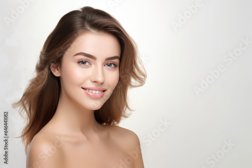 Radiant Young Woman Model On A White Background . Сoncept Power Dressing For The Young Woman, Taking Care Of Your Skin, Positivity In Portraiture Studio Photography, Cultivating Your Inner Radiance