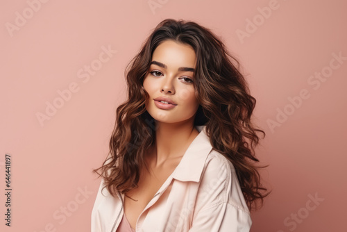 Stylish Young Woman Model On A Pastel Background