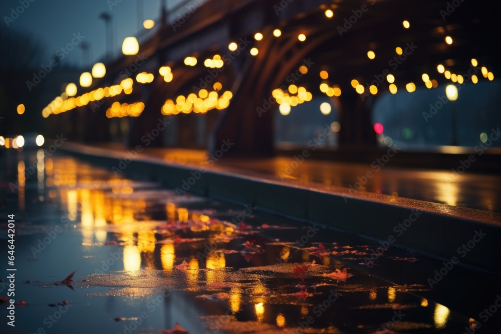 a night-time shot of city bridge lights creating a bokeh effect