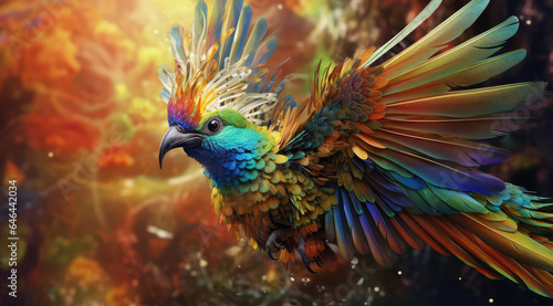a painting of a colorful bird with beautiful wings