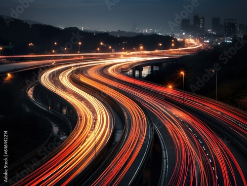 Long exposure photo of a highway at night. Generative AI