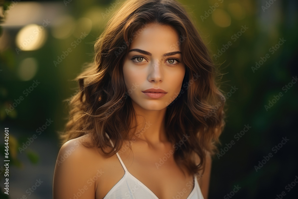 Elegant Young Woman Model Natural Background