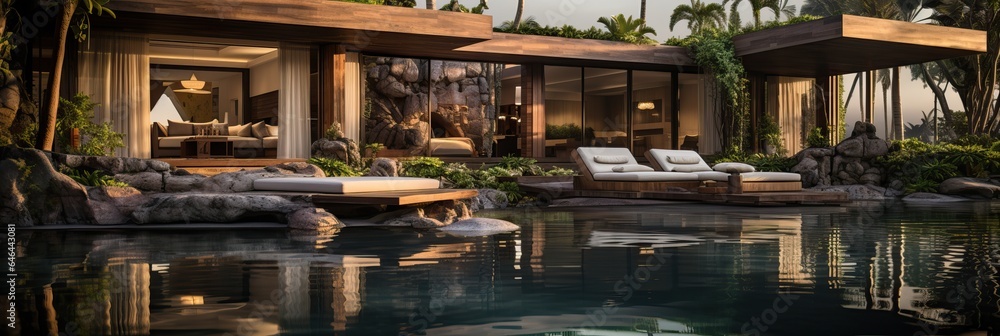 Exterior Design of a Ultra Luxurious Villa with a Huge Garden and Pool.