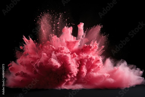 a burst of pink powder dye against a stark black backdrop