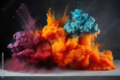powder dyes in complementary colors exploding against a grey backdrop