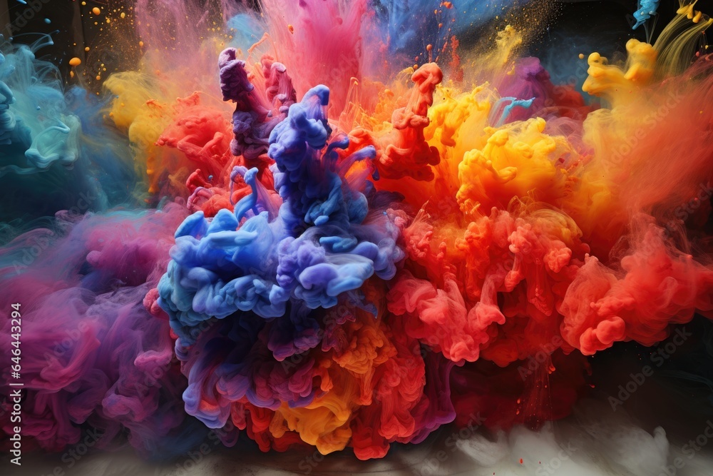 vivid powder dyes erupting and forming a whirlwind of colors