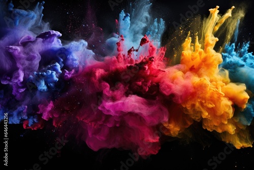 powder dyes in vivid colors exploding on a black background