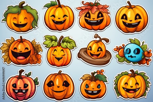 Seasonal stickers sheet clipart, cartoon vibrant pumpkins for Halloween © Denis