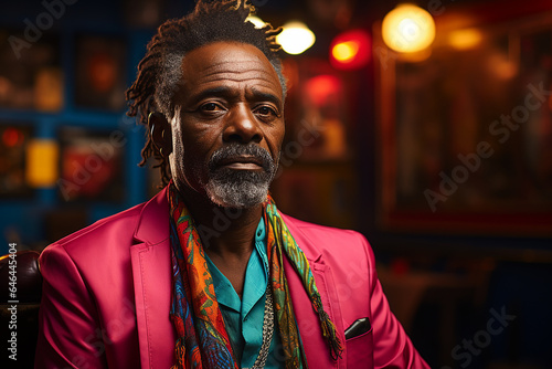 Studio portrait of handsome elderly old african man on different colours background