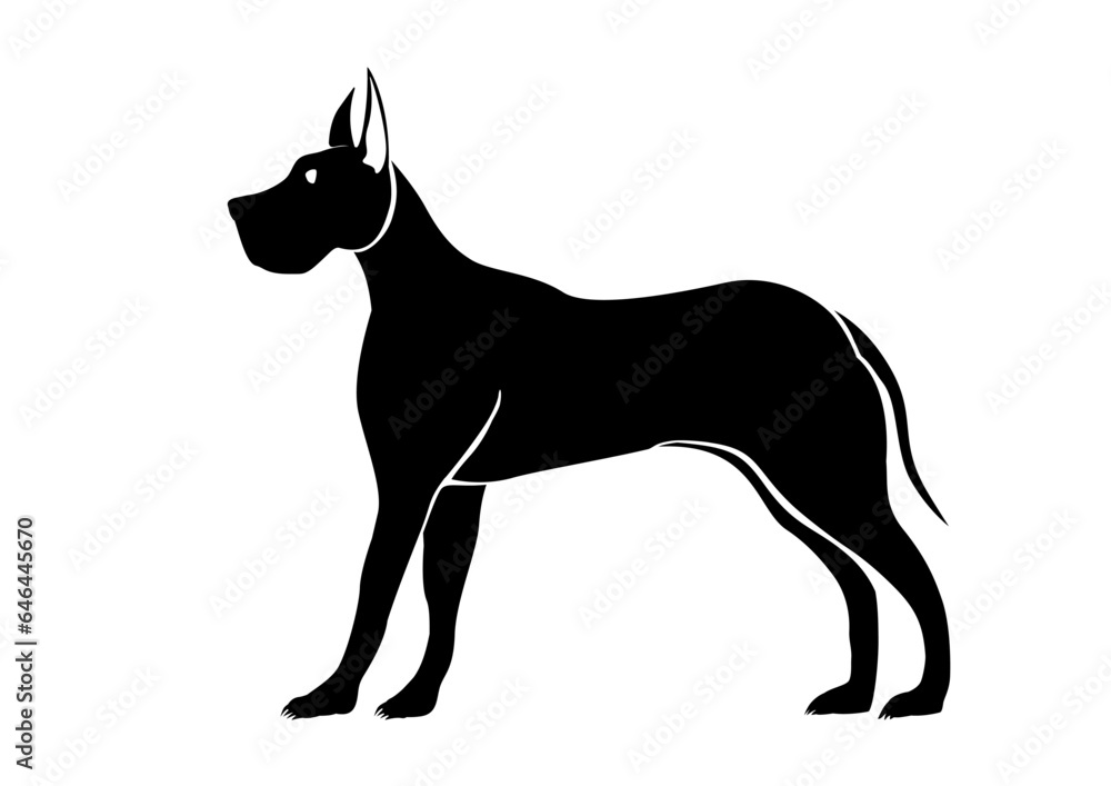 Stylized vector silhouette of a Great Dane over white background