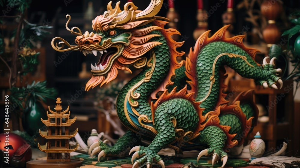 Fototapeta premium A statue of a dragon on a table