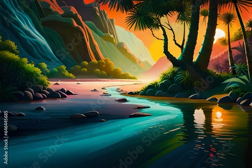 tropical island with palm trees