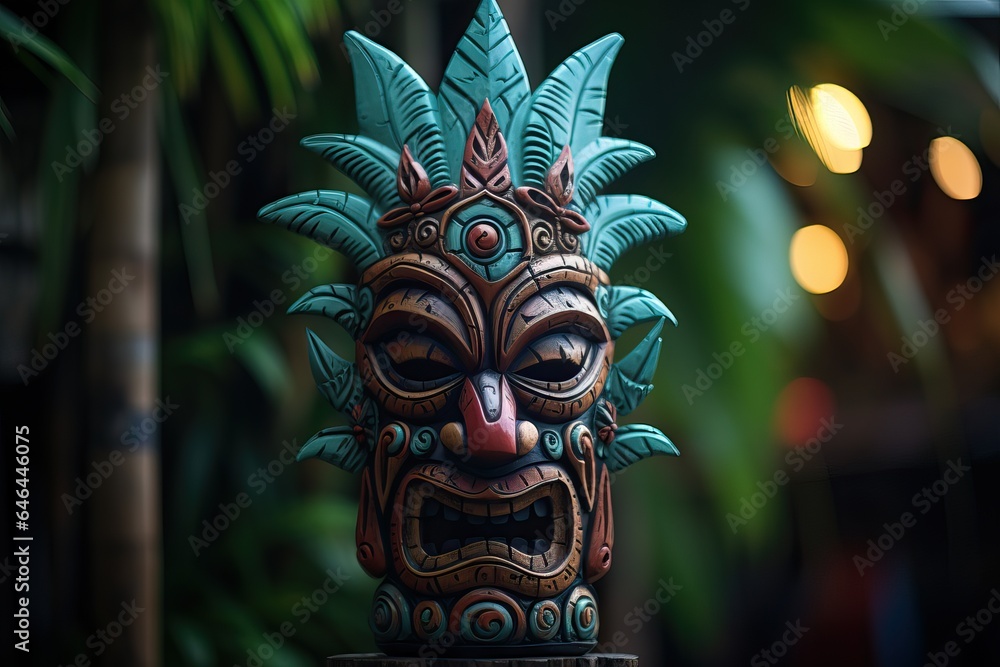 Fototapeta premium Tiki Mask of some Tribu in the middle of a Tropical Forest.