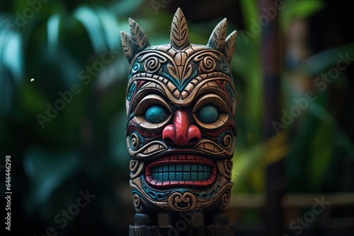 Tiki Mask of some Tribu in the middle of a Tropical Forest.