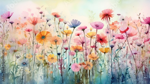 multi-colored wildflowers in watercolor, field, drawing, summer, delicate flowers © DZMITRY
