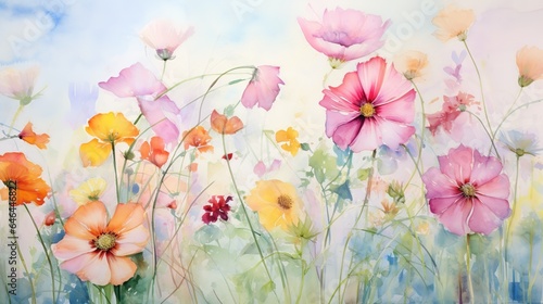 multi-colored wildflowers in watercolor  field  drawing  summer  delicate flowers