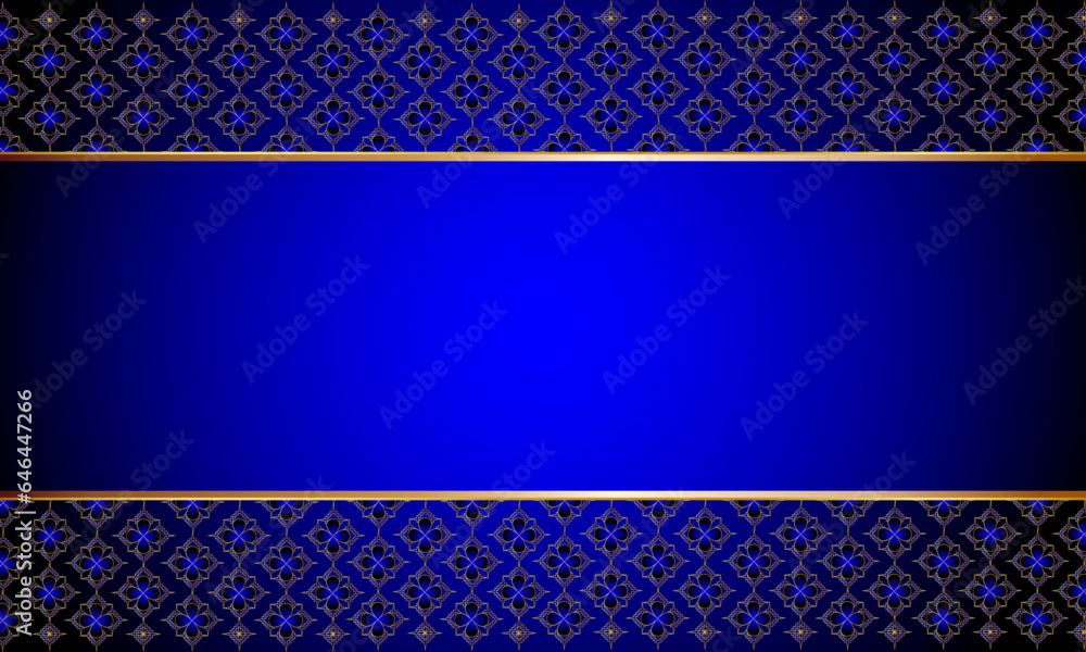 Abstract blue gradient background composed of luxurious golden Thai patterns. Abstract blue gradient background composed of luxurious golden Thai patterns.