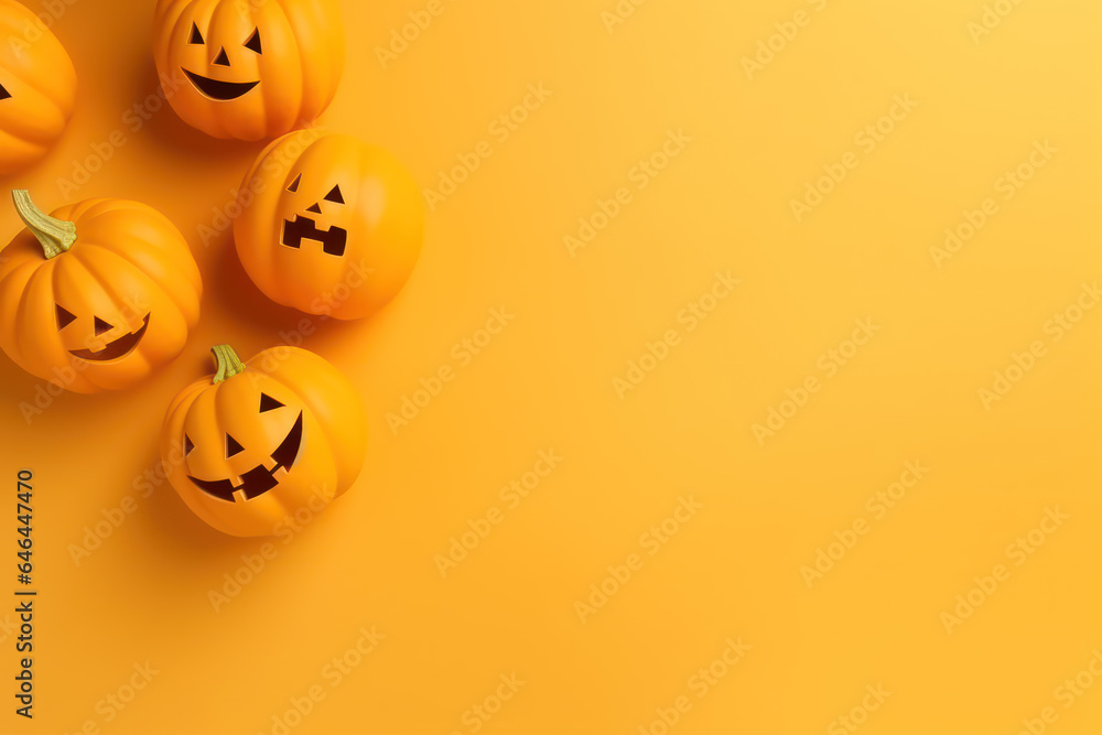 Pumpkins Jack o lantern on orange background, Halloween backdrop Pumpkins Jack o lantern on orange background, Halloween backdrop