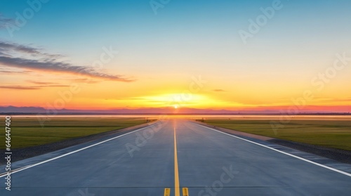sunset on the empty highway road or airport runway