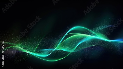  Abstract Futuristic Background with Green Blue Glowing Neon Moving High - Speed Wave Lines and Bokeh Lights Data Transfer Concept Fantastic Wallpaper, generative ai