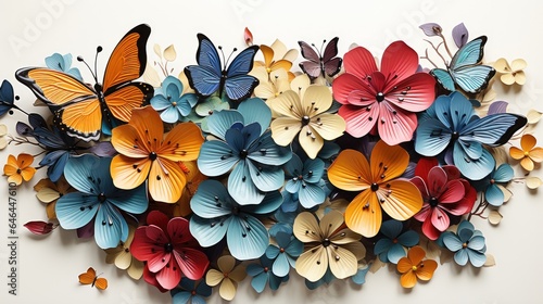 colorful flowers filled with butterflies on a white background © gufron