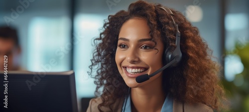 african black woman call center customer support with headset
