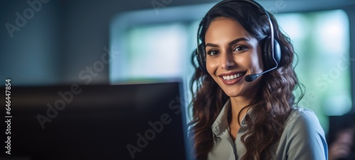 indian woman call center customer support with headset, ai