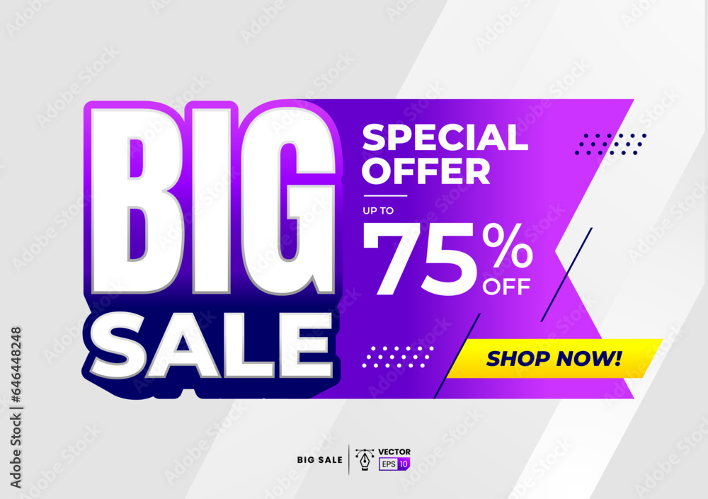 Big sale vector label with ribbon icon and extrude long shadow text effect Big sale vector label with ribbon icon and extrude long shadow text effect