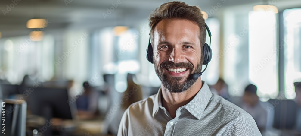 caucasian man call center customer support with headset, ai caucasian man call center customer support with headset, ai