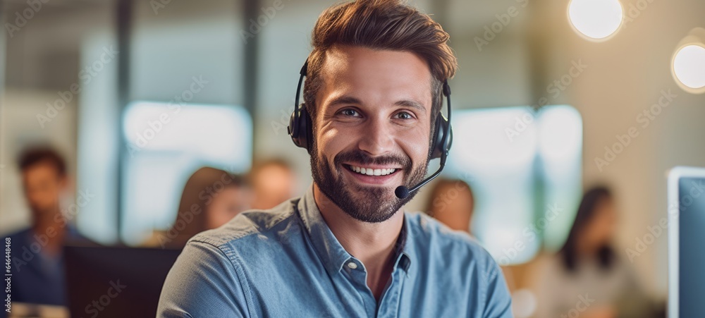 caucasian man call center customer support with headset, ai caucasian man call center customer support with headset, ai