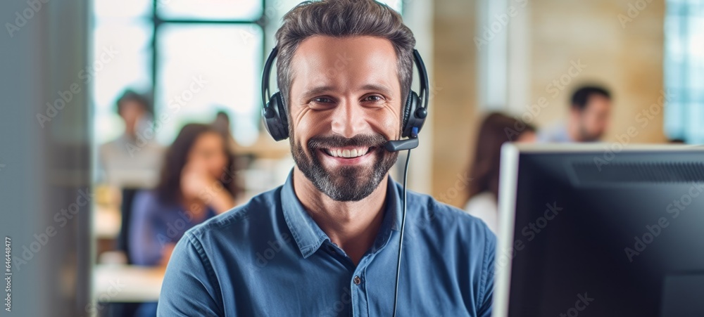 caucasian man call center customer support with headset, ai caucasian man call center customer support with headset, ai