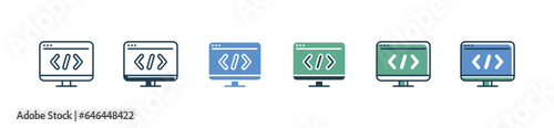 Business development coding icon set website and application programming building and optimization symbol illustration digital project management