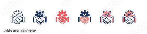 handshake development icon with gear checkmark vector design for business partnership management project symbol illustration